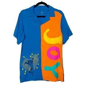DISNEY Joy Inside Out Button Front Colorful Short Sleeve Orange Blue Top X-Small